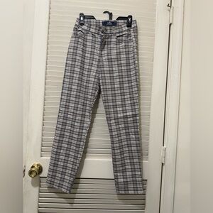 Hollister  Ultra High Rise Mom Women's Plaid Tan - Blue, Gray, White EUC